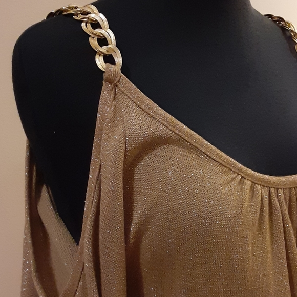 Sexy glitter GOLD CHAIN bebe mini dress Small - Picture 4 of 6